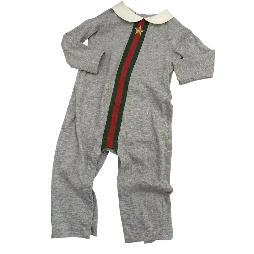Gucci baby romper signature web stripe collared 9/12m